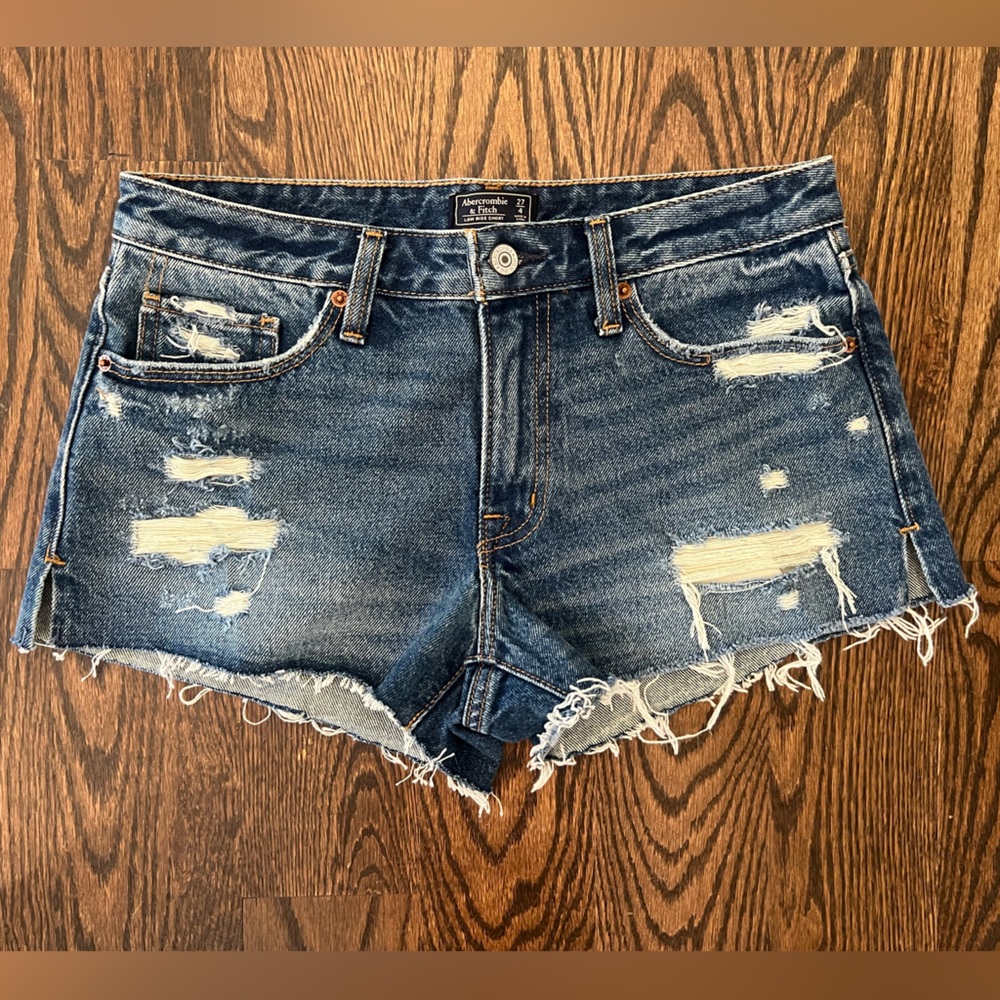 Abercrombie & Fitch Distressed Dark Blue Denim Jean Shorts